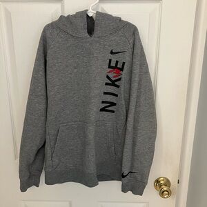 Nike Boys Gray Hoodie with Black and Red Accents